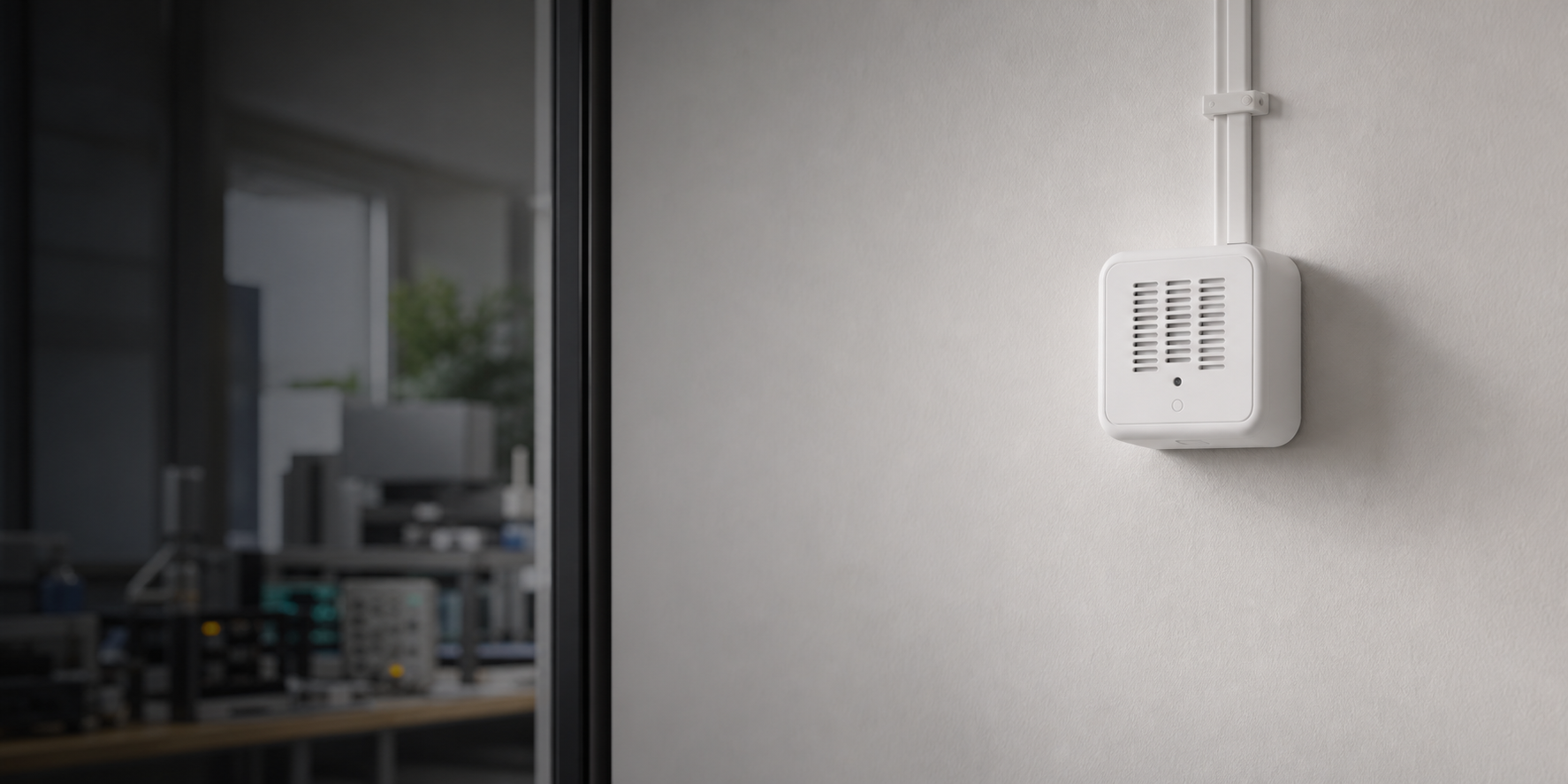 Aeroshi indoor monitor mounted on a light interior wall